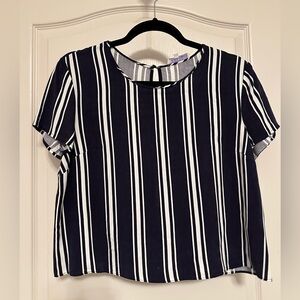 1 STATE Navy and White Striped Short Sleeve Top